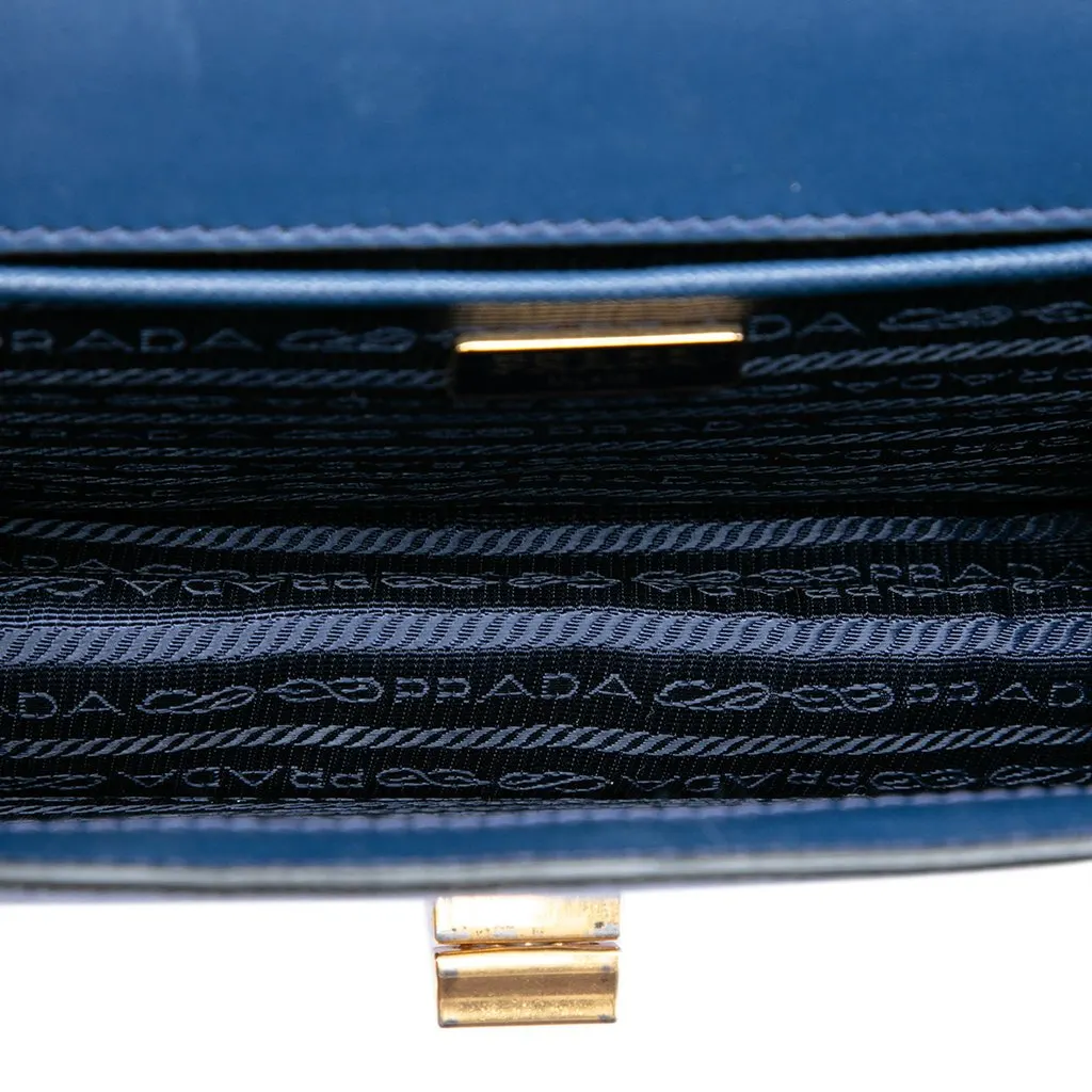 Prada Saffiano Turnlock Chain Crossbody Blue Leather Very good - Model View