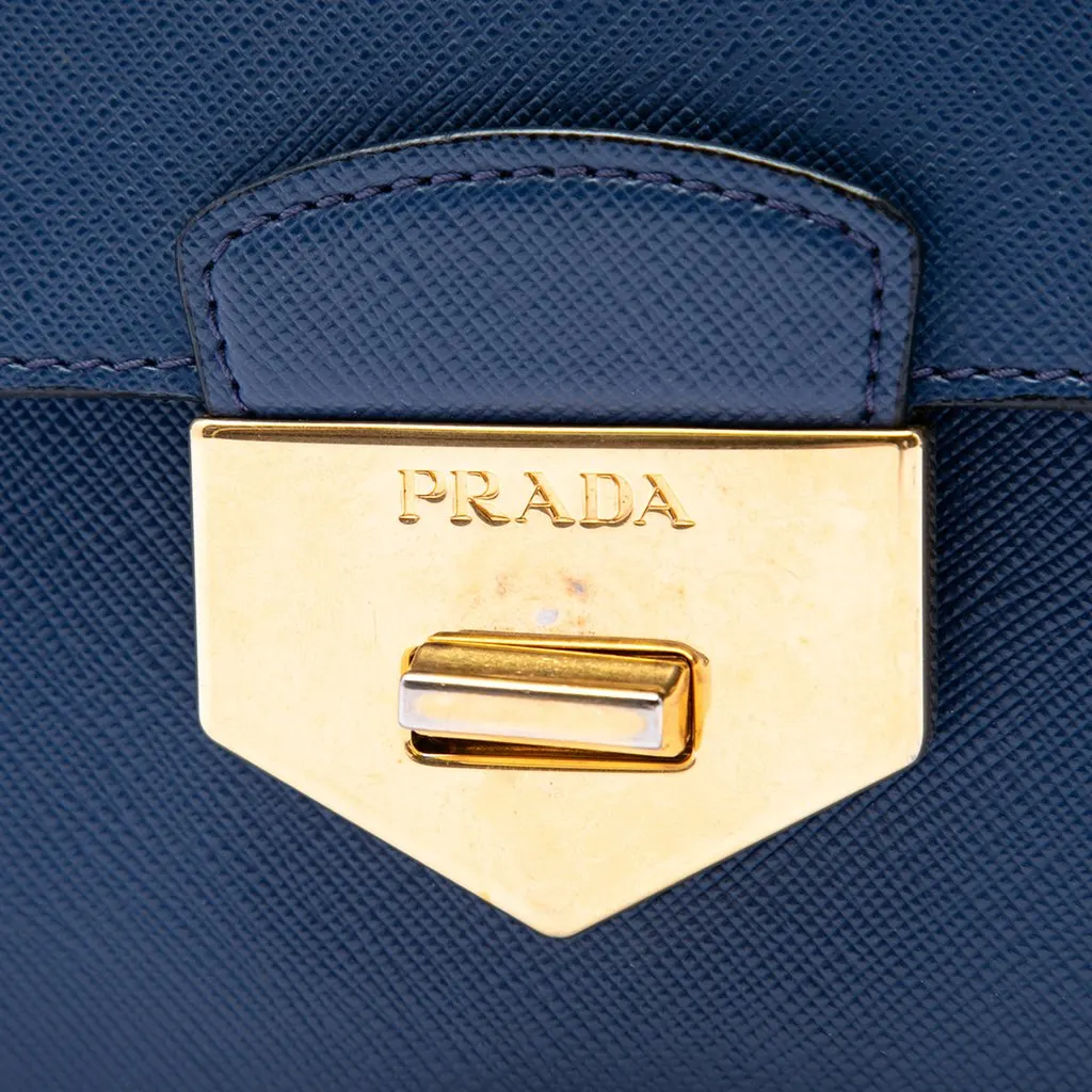 Prada Saffiano Turnlock Chain Crossbody Blue Leather Very good - Box View