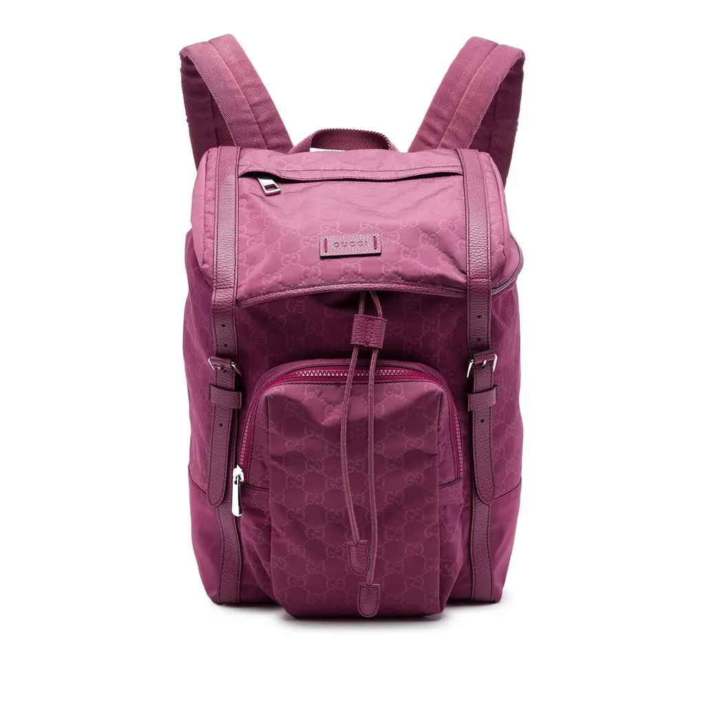 Gucci GG Nylon Double Buckle Backpack Pink Polyamide Very good - Front View