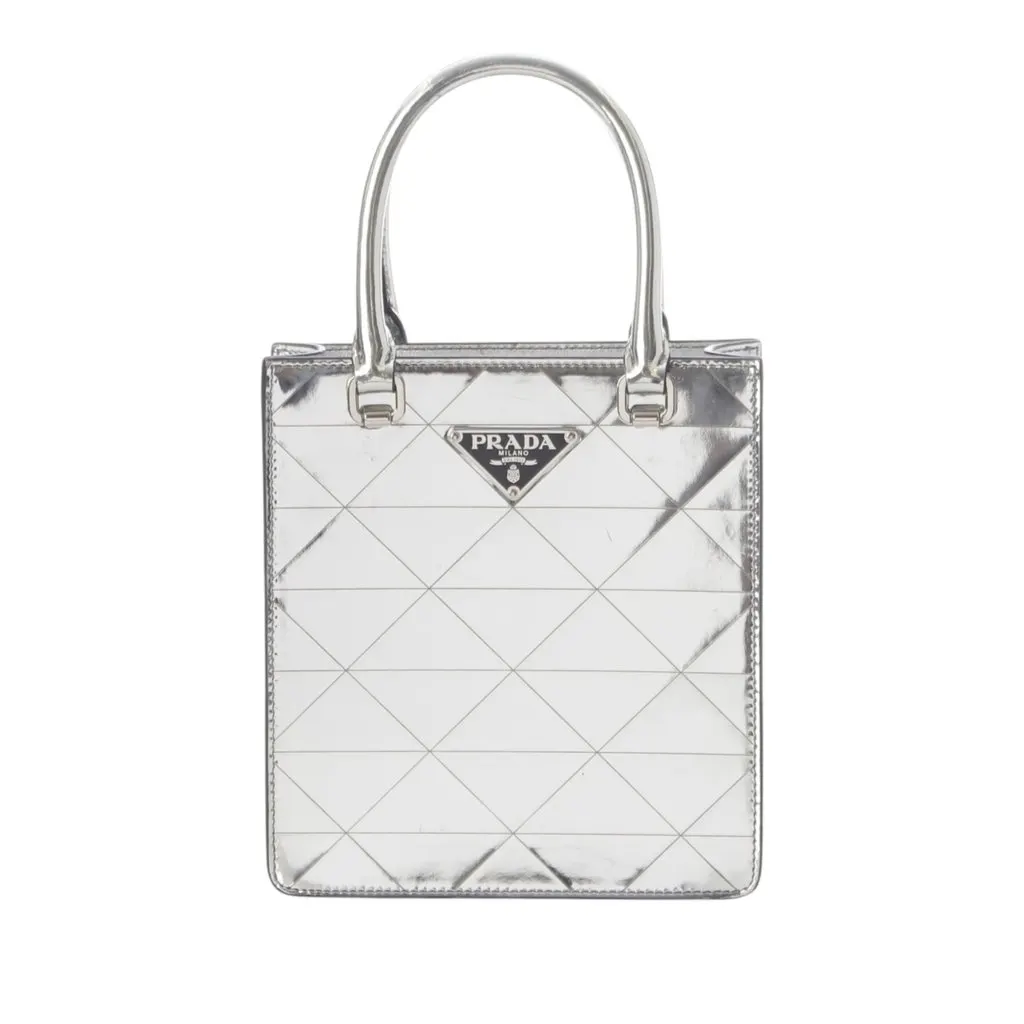 Prada Metallic Spazzolato Leather Triangle Tote