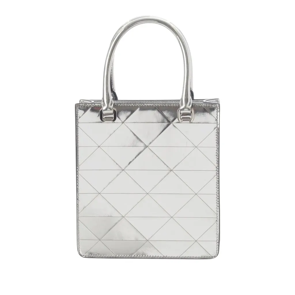 Prada Metallic Spazzolato Leather Triangle Tote Silver Leather Very good - Model View