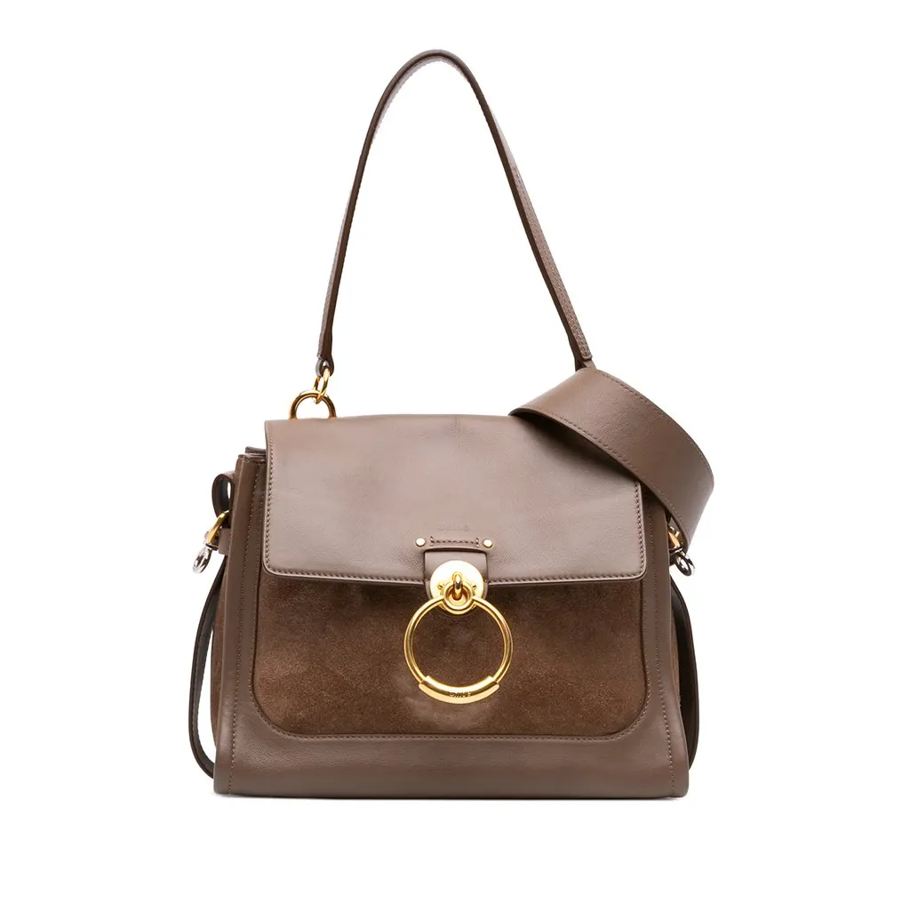 Chloé Small Calfskin and Suede Tess Day Satchel Brown Leather Good - Front View