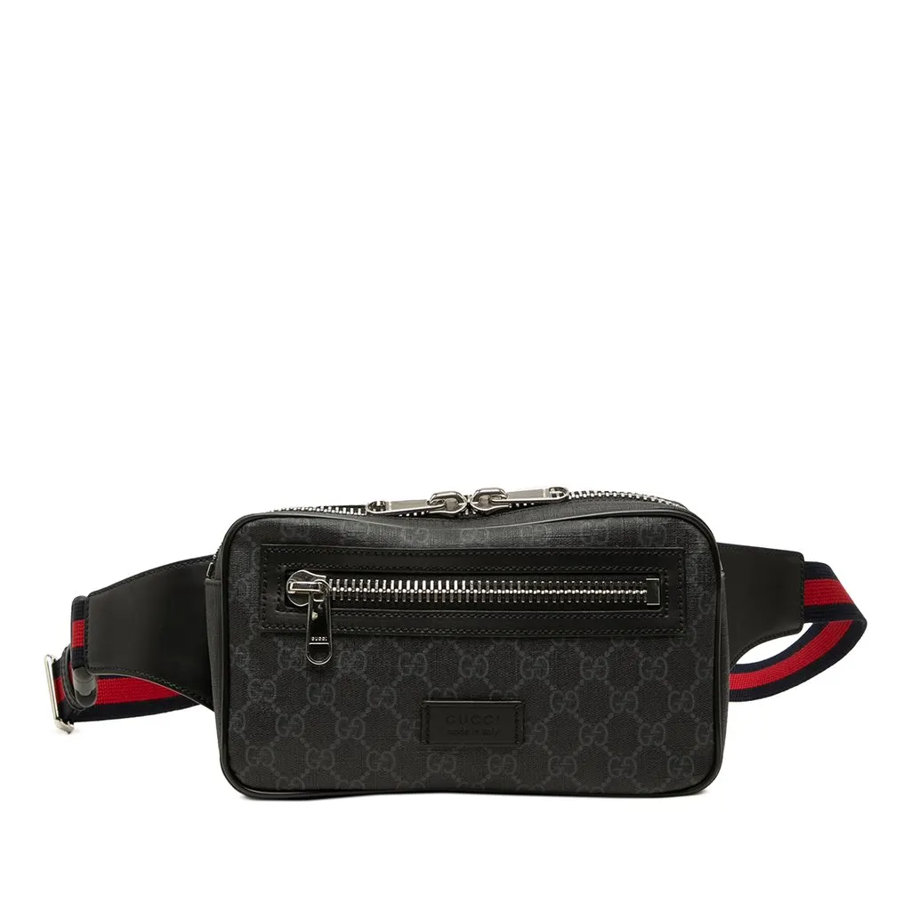 Gucci GG Supreme Web Belt Bag Black Canvas Very good - Front View