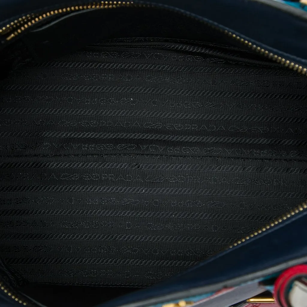 Prada Medium Saffiano Trimmed City Calf Greca Esplanade Satchel Blue Leather Very good - Model View