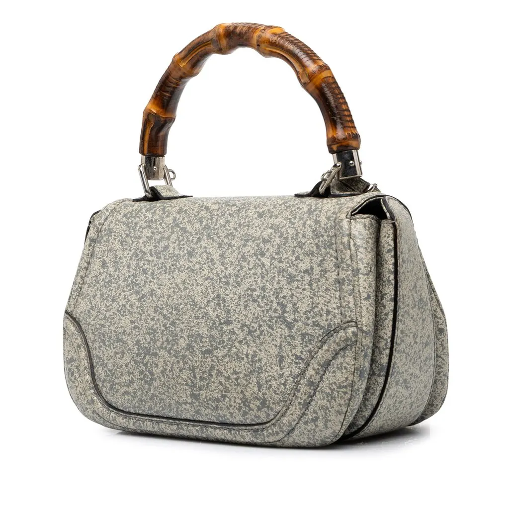 Gucci Medium Speckled Calfskin New Bamboo Top Handle Bag Grey Leather Good - Back View