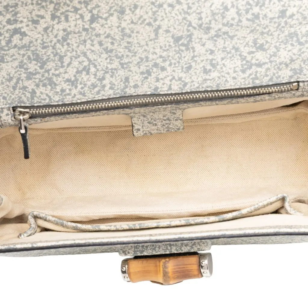 Gucci Medium Speckled Calfskin New Bamboo Top Handle Bag Grey Leather Good - Model View