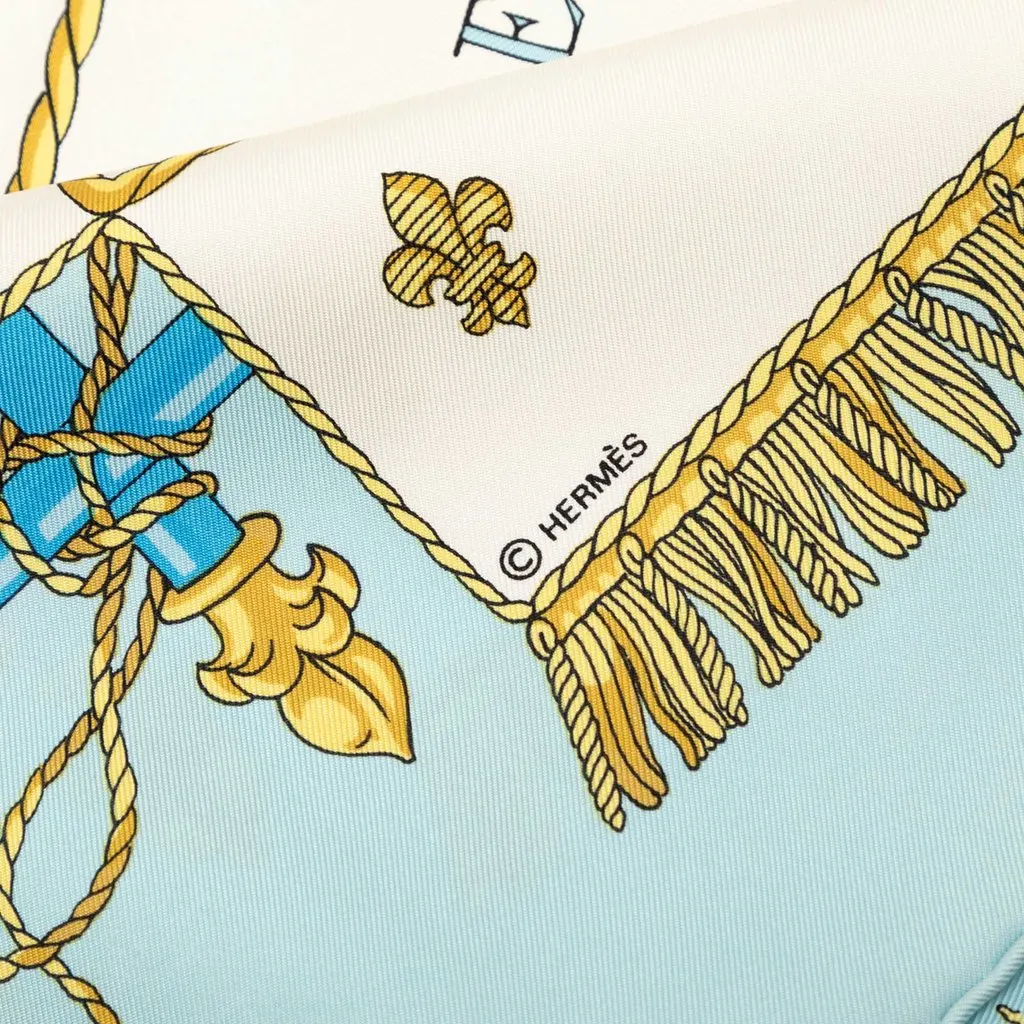 Hermès Vue Du Carrosse De Galere La Reale Silk Scarf 90 White Very good - Back View