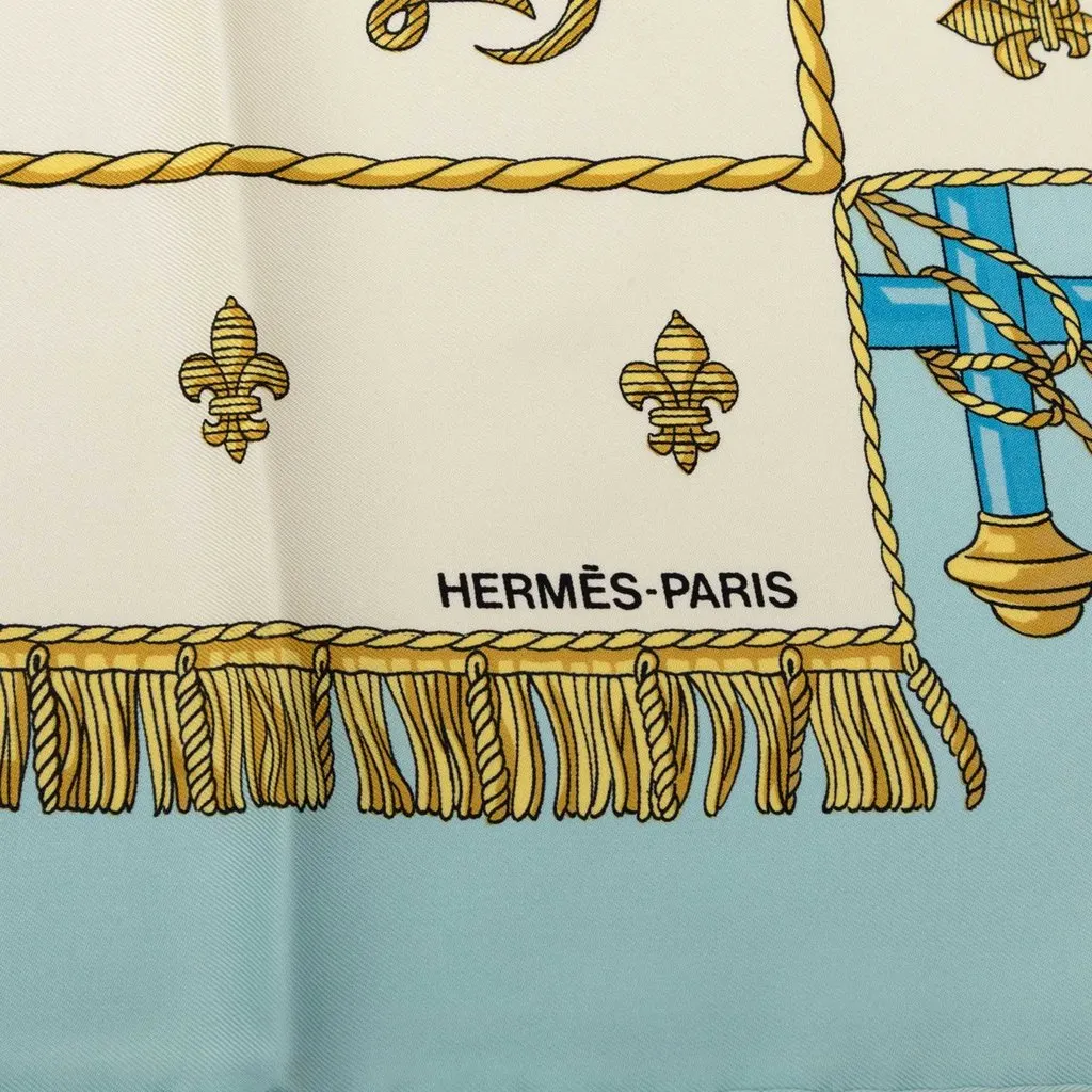 Hermès Vue Du Carrosse De Galere La Reale Silk Scarf 90 White Very good - Inside View