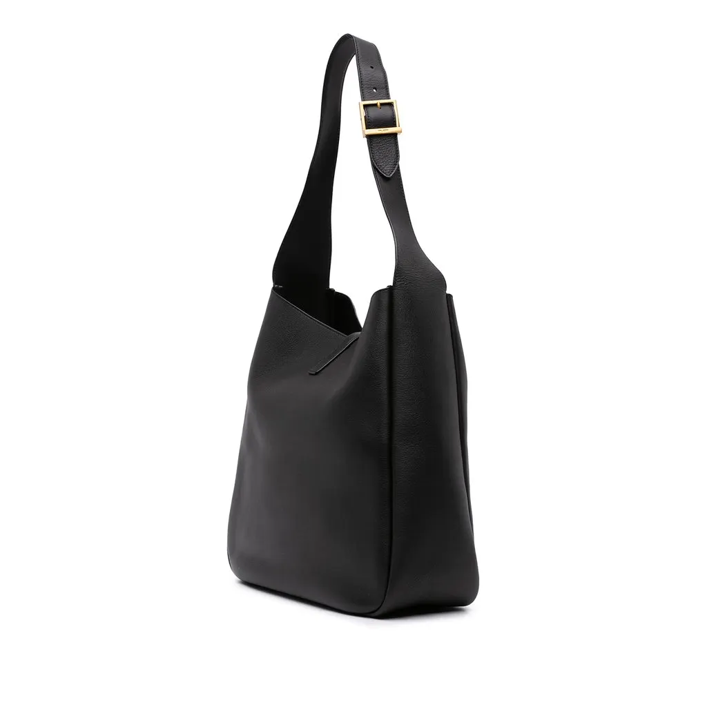 Saint Laurent Large Grained Calfskin Supple Le 5 a 7 Soft Hobo Black Leather Good - Back View