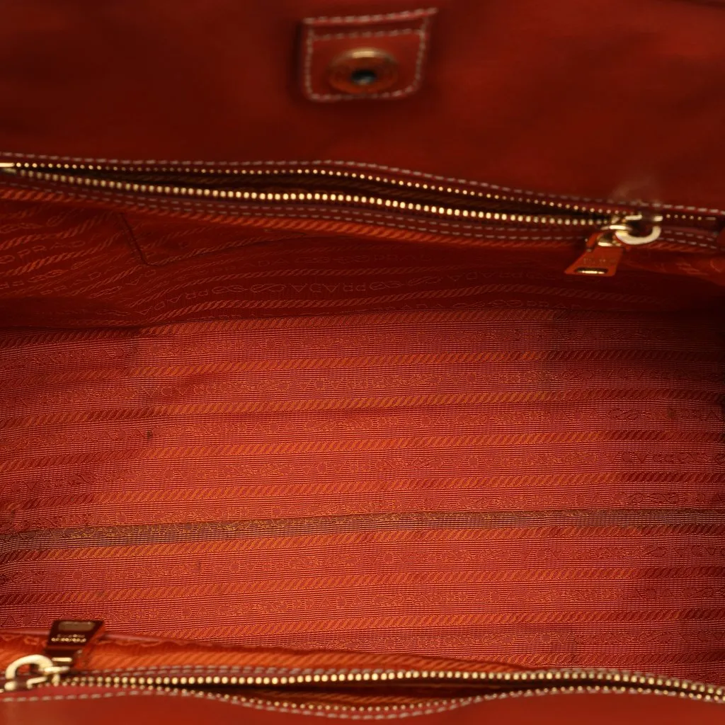 Prada Saffiano Trimmed Denim Open Convertible Tote Blue Very good - Model View