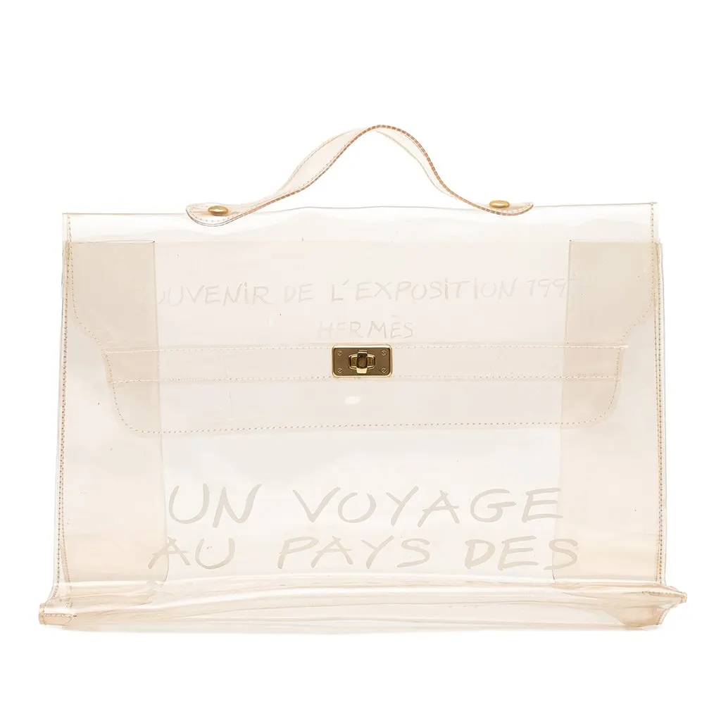 Hermès Vinyl Souvenir De L Exposition Kelly Handbag White Plastic Good - Front View