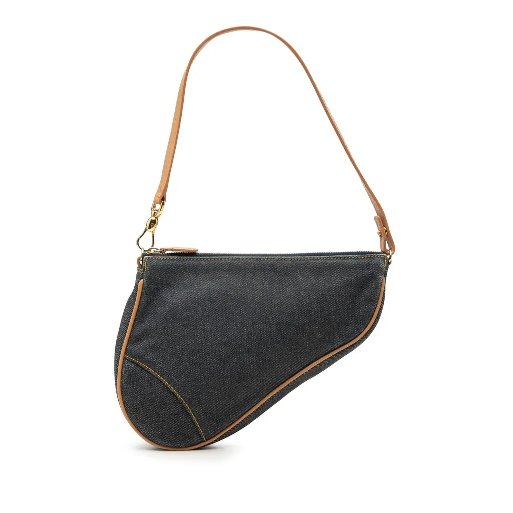 Dior Mini Denim Saddle Pochette Blue Very good - Front View