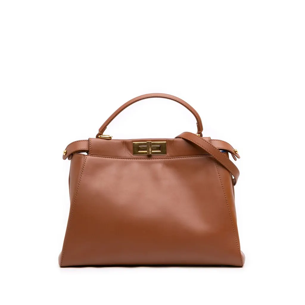 Fendi Medium Calfskin Peekaboo Iconic Satchel Brown Leather Very good - Front View