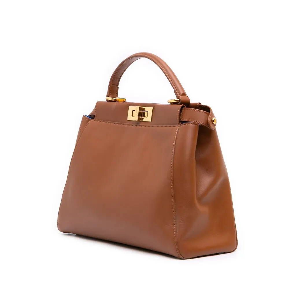 Fendi Medium Calfskin Peekaboo Iconic Satchel Brown Leather Very good - Back View