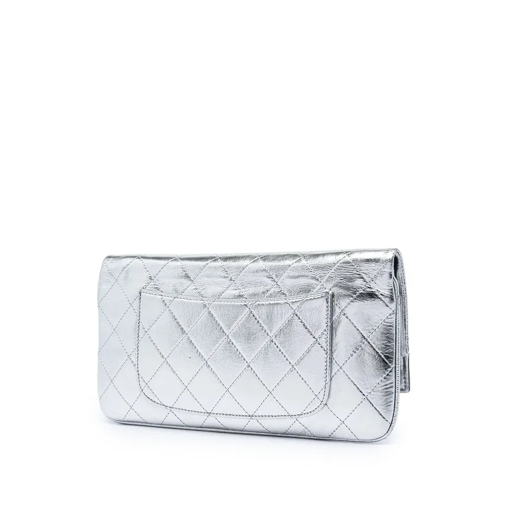 Chanel Quilted Metallic Calfskin 31 Clutch Silver Leather Very good - Back View