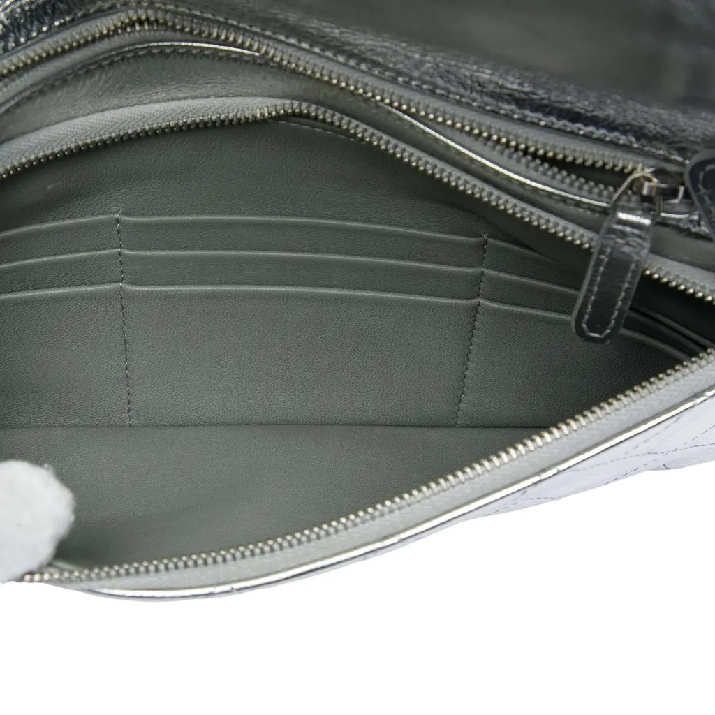 Chanel Quilted Metallic Calfskin 31 Clutch Silver Leather Very good - Model View