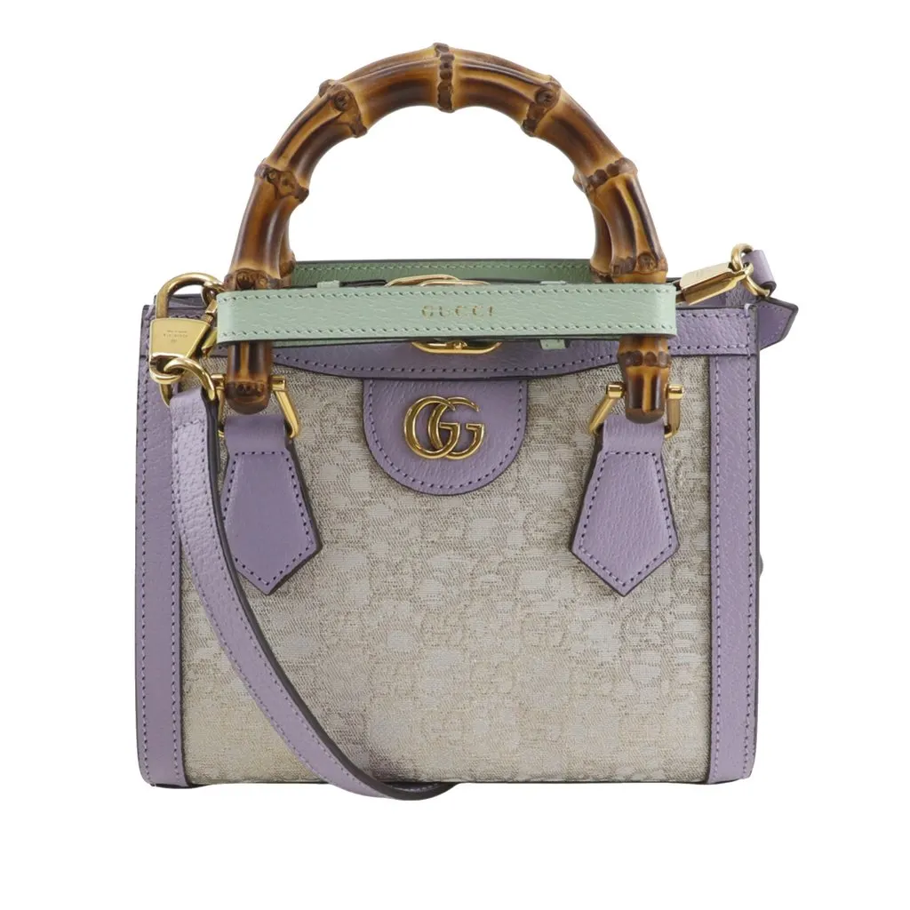Gucci HOSOO Small GG Nishijin Ori Bamboo Diana Satchel Beige Very good - Front View