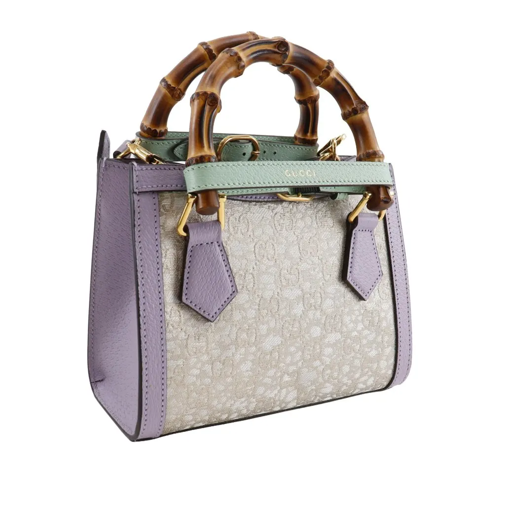 Gucci HOSOO Small GG Nishijin Ori Bamboo Diana Satchel Beige Very good - Back View