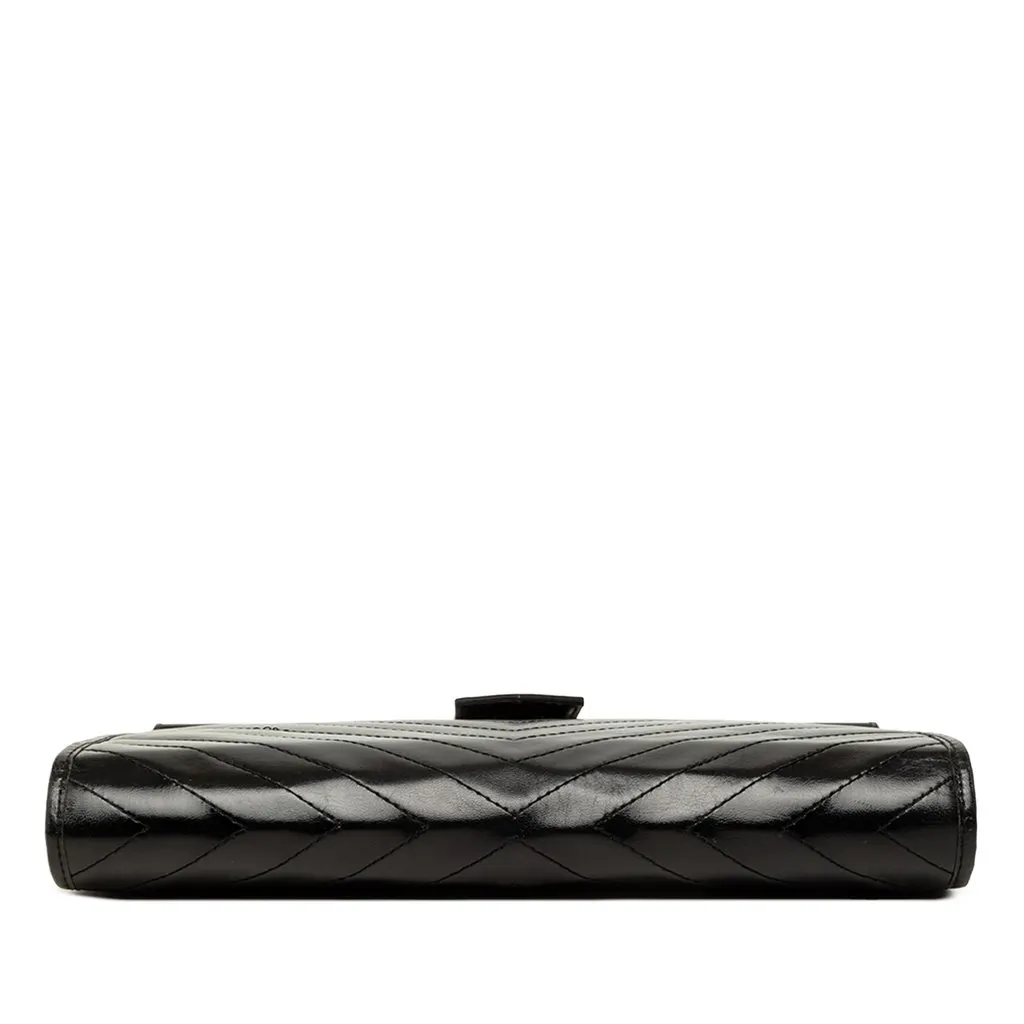 Saint Laurent Chevron Calfskin Monogram Frame Clutch Black Leather Good - Inside View