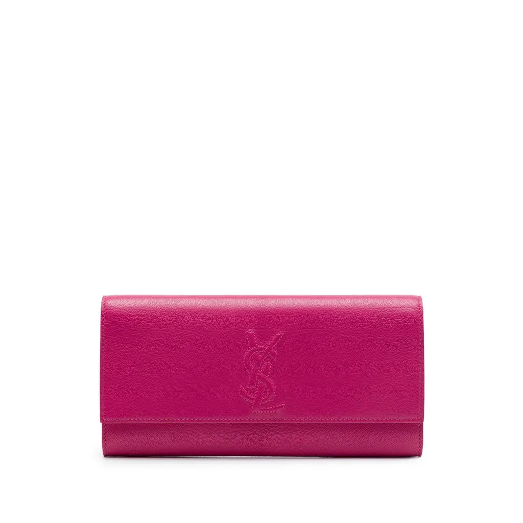 Saint Laurent Small Textured Calfskin Belle De Jour Clutch Pink Leather Very good - Front View