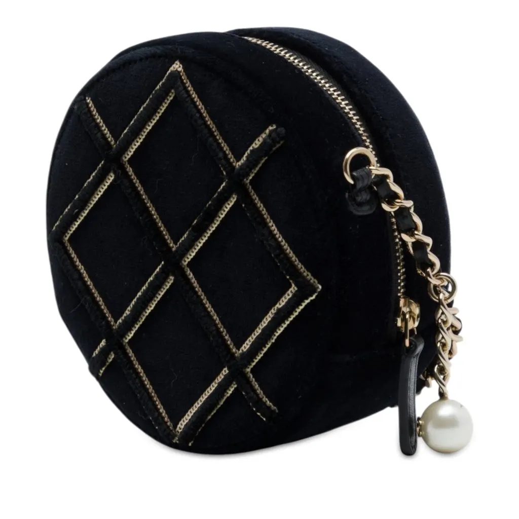 Chanel Velvet Pearl Sequin Round Crossbody Black Very good - Back View