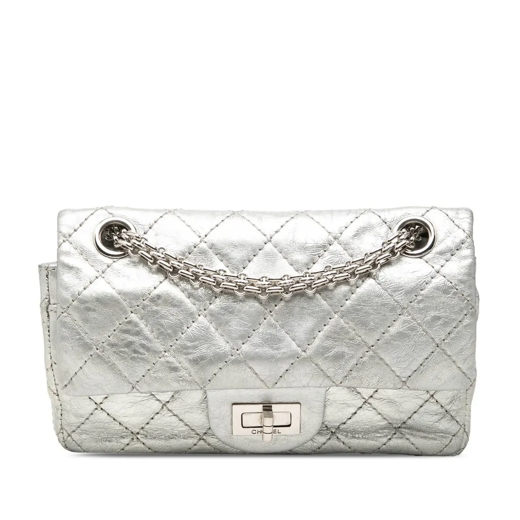 Chanel Metallic Aged Calfskin Reissue 2.55 Double Flap 224 Silver Leather Very good - Front View