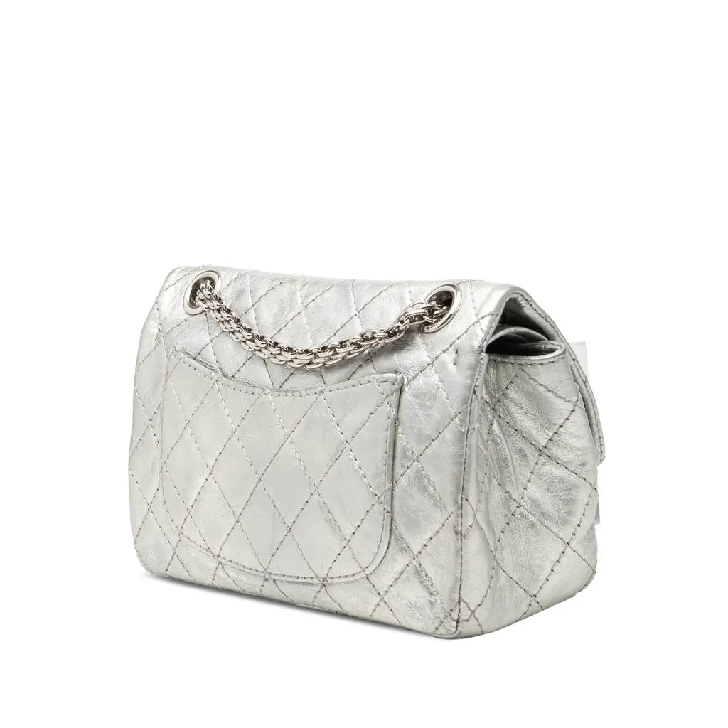 Chanel Metallic Aged Calfskin Reissue 2.55 Double Flap 224 Silver Leather Very good - Back View