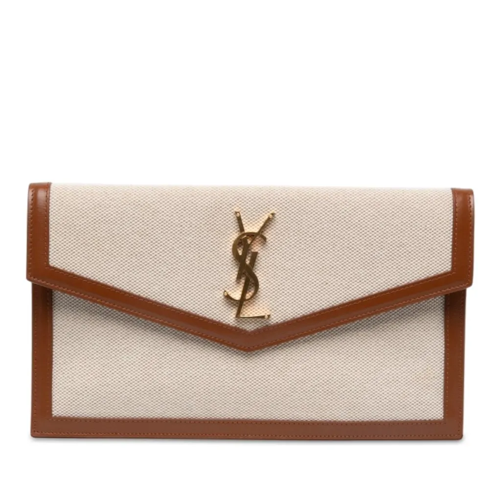 Saint Laurent Canvas Uptown Pouch Brown Canvas Never worn - Front View