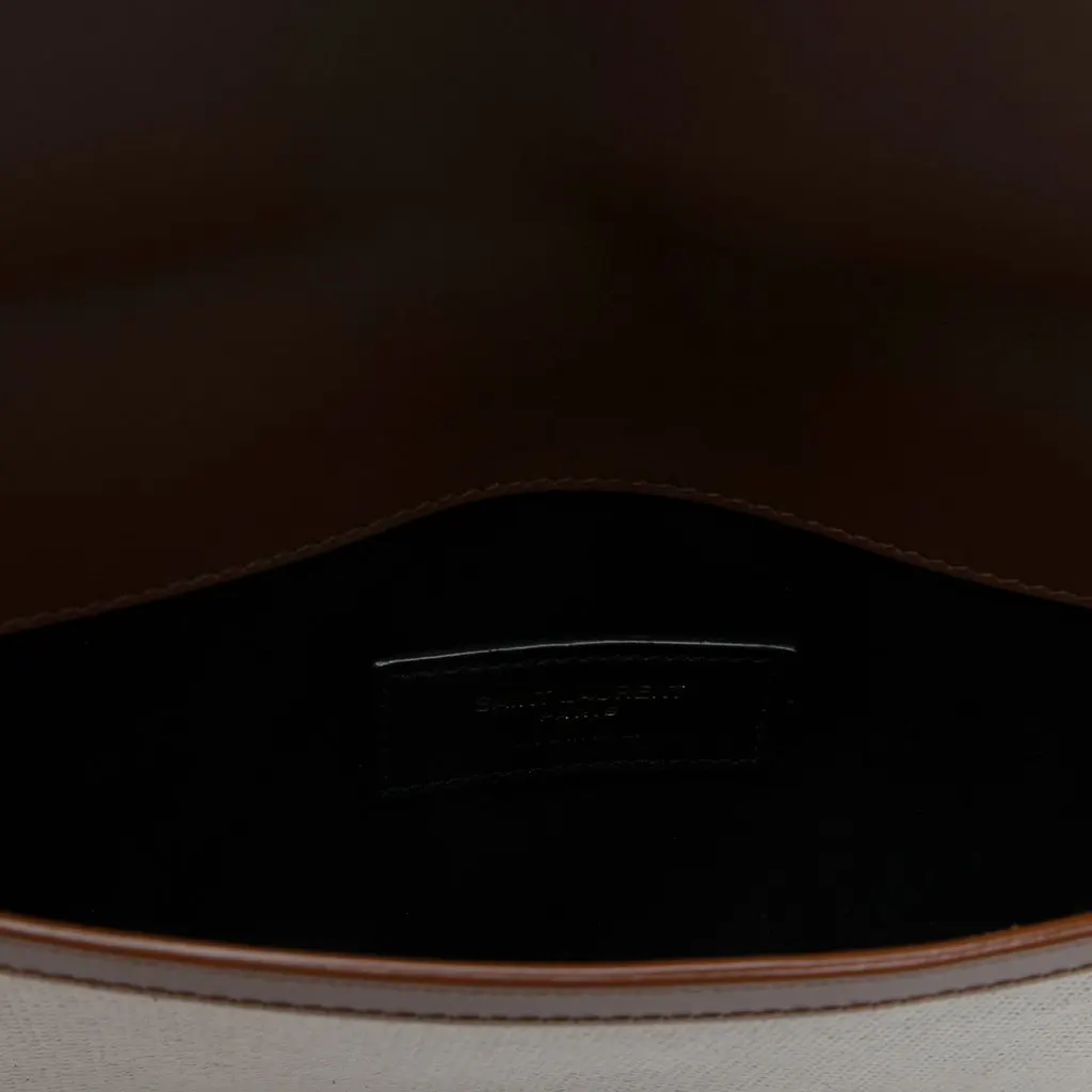 Saint Laurent Canvas Uptown Pouch Brown Canvas Never worn - Model View