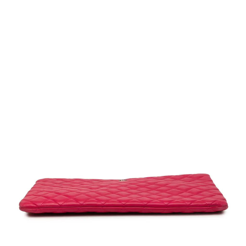 Chanel Large Quilted Lambskin O Case Clutch Pink Leather Very good - Inside View