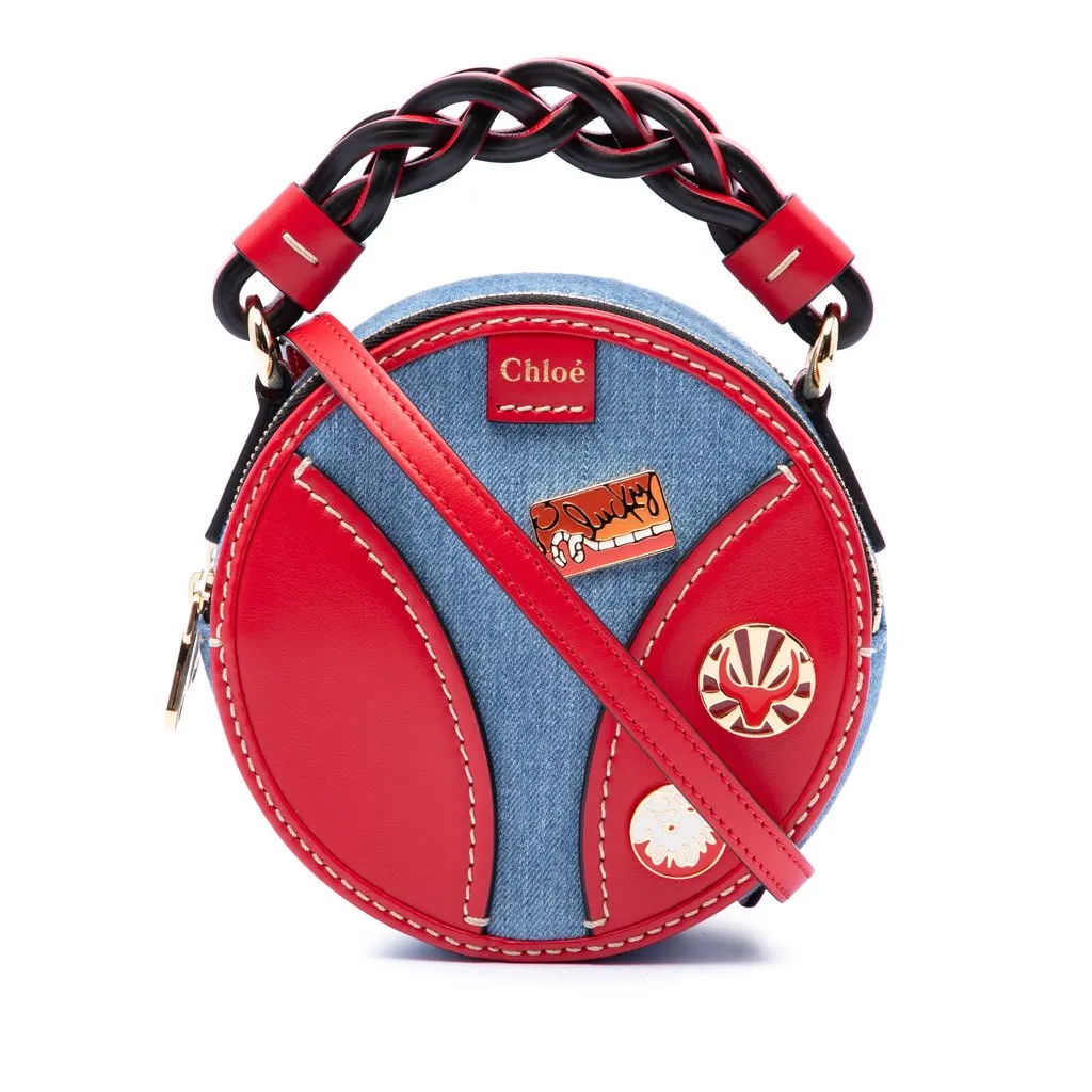 Chloé Mini Denim and Calfskin Daria Round Satchel Blue Very good - Front View