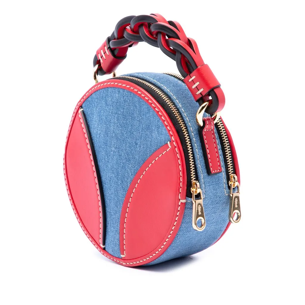 Chloé Mini Denim and Calfskin Daria Round Satchel Blue Very good - Back View