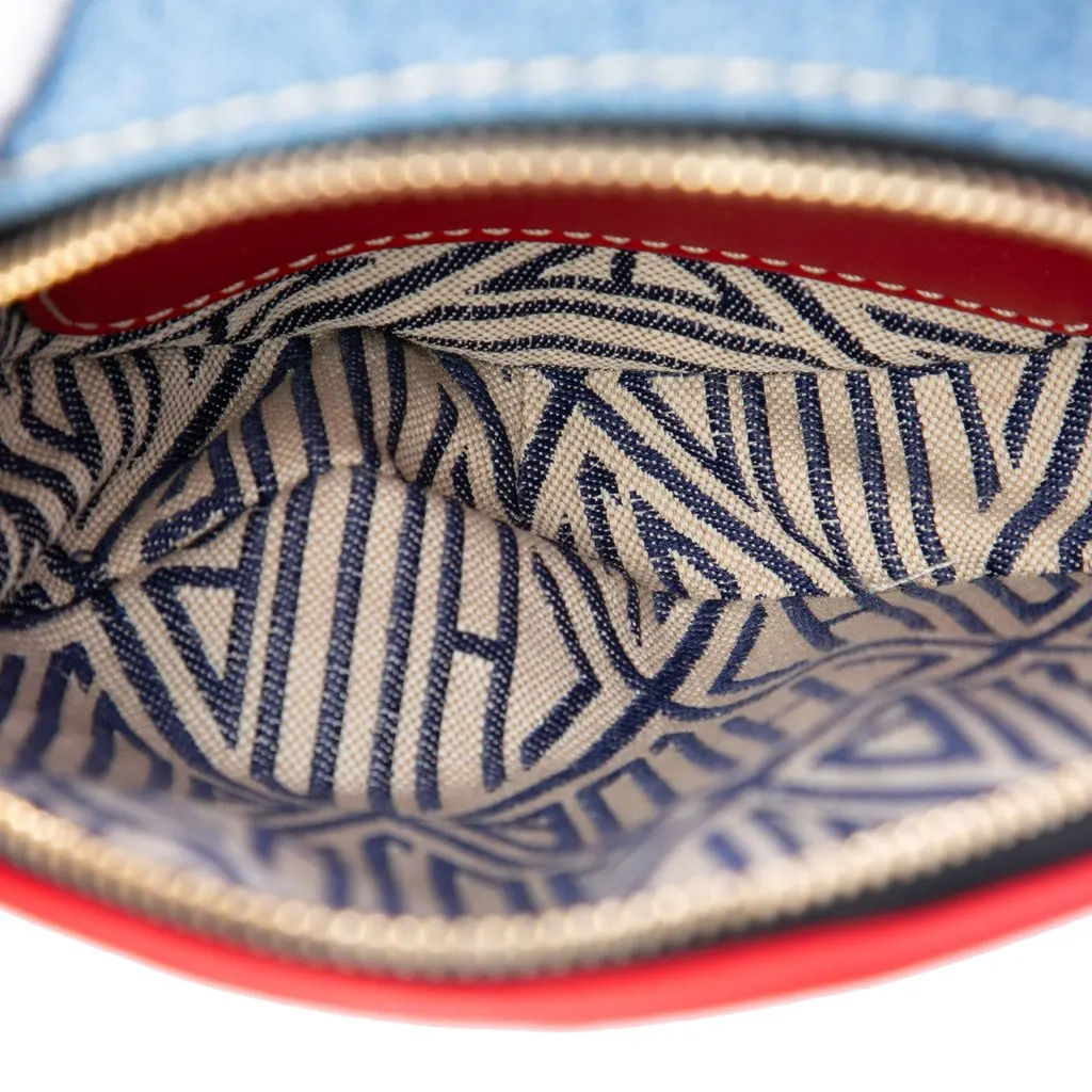 Chloé Mini Denim and Calfskin Daria Round Satchel Blue Very good - Model View