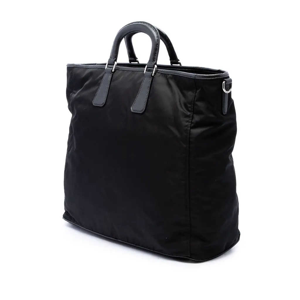 Prada Saffiano Trimmed Tessuto Convertible Tote Black Polyamide Good - Back View