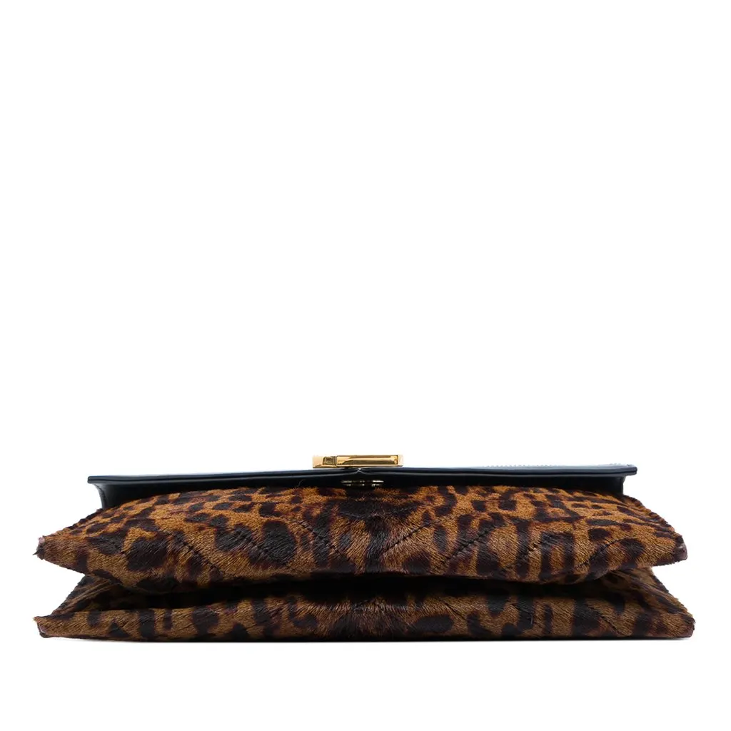 Saint Laurent Chevron Calfskin and Leopard Printed Calf Hair Classic Monogram Envelope Crossbody Brown Leather Good - Inside View