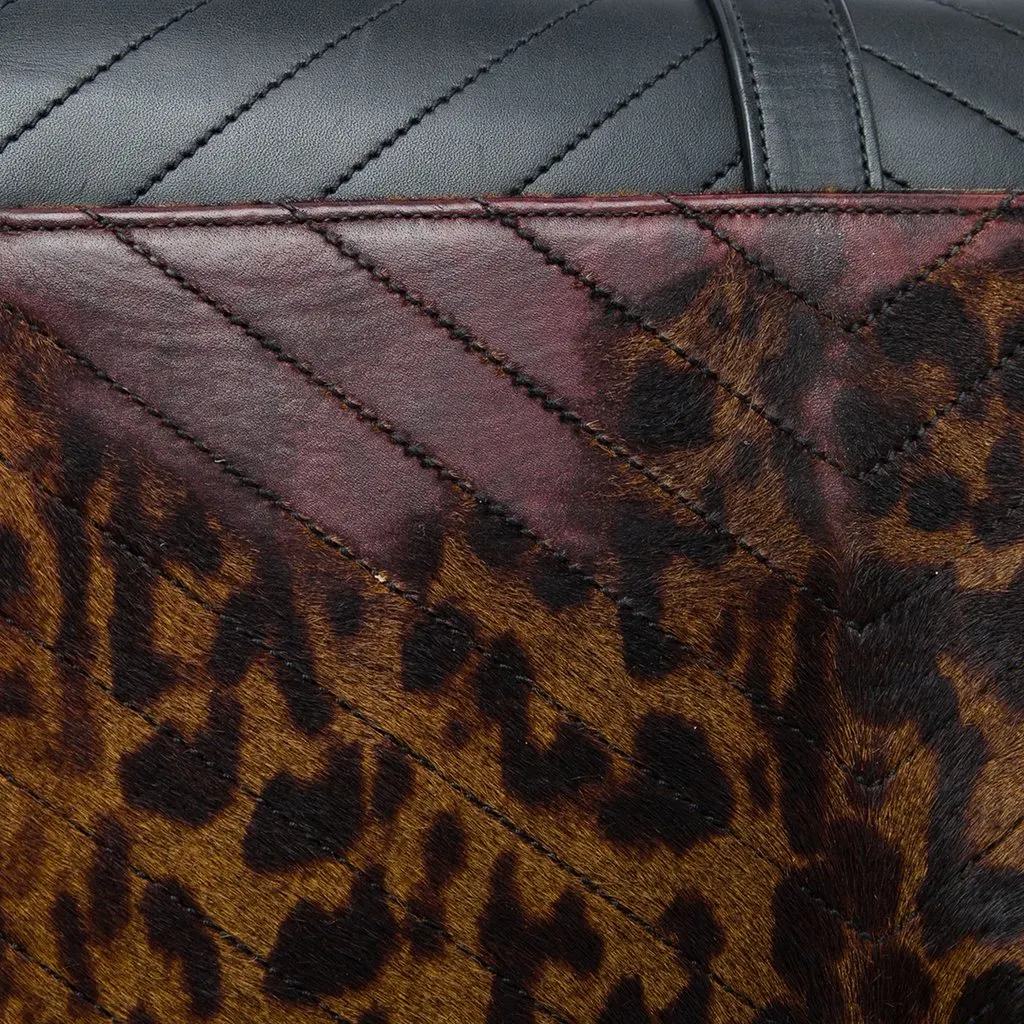 Saint Laurent Chevron Calfskin and Leopard Printed Calf Hair Classic Monogram Envelope Crossbody Brown Leather Good - Box View