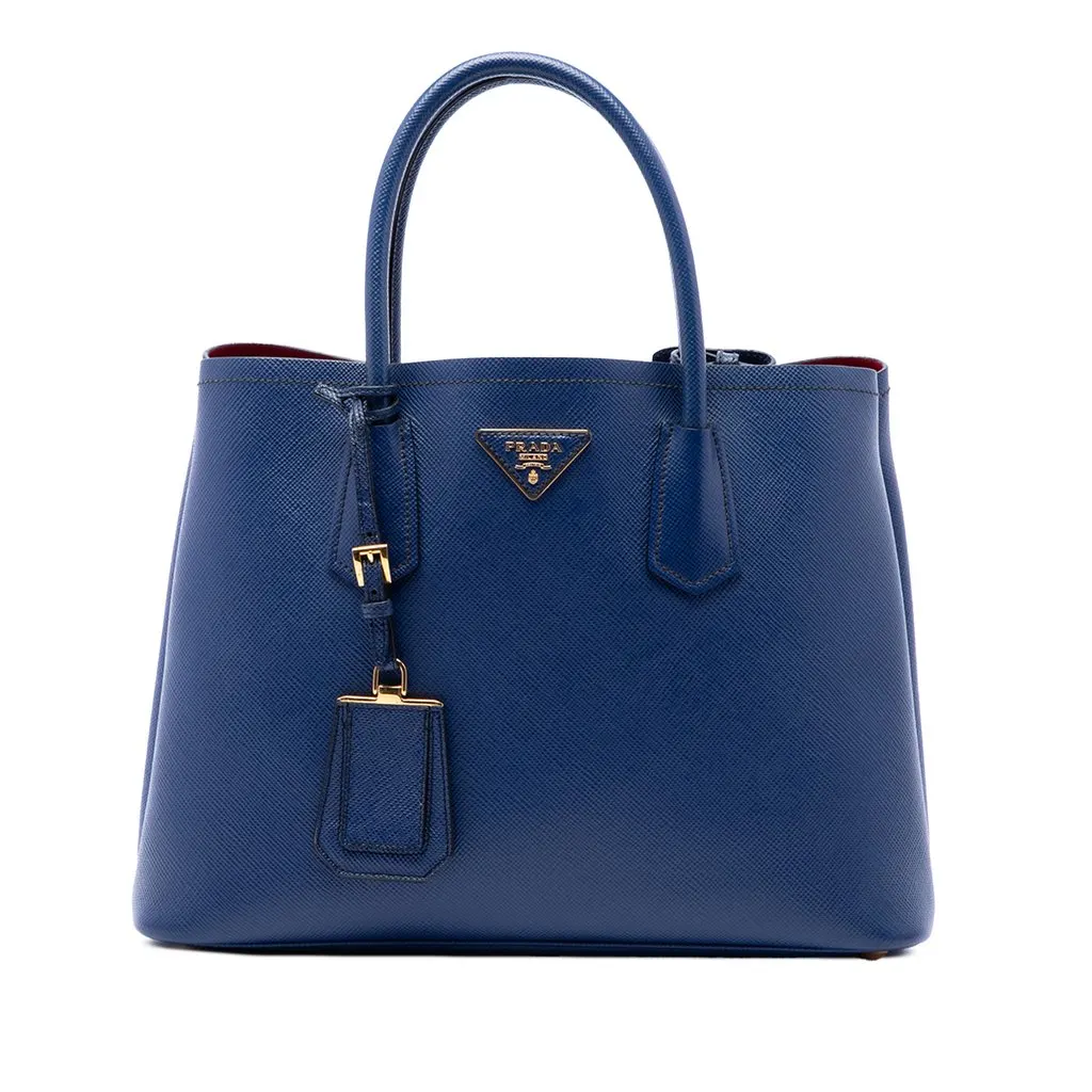 Prada Medium Saffiano Cuir Double Handle Satchel Blue Leather Very good - Front View