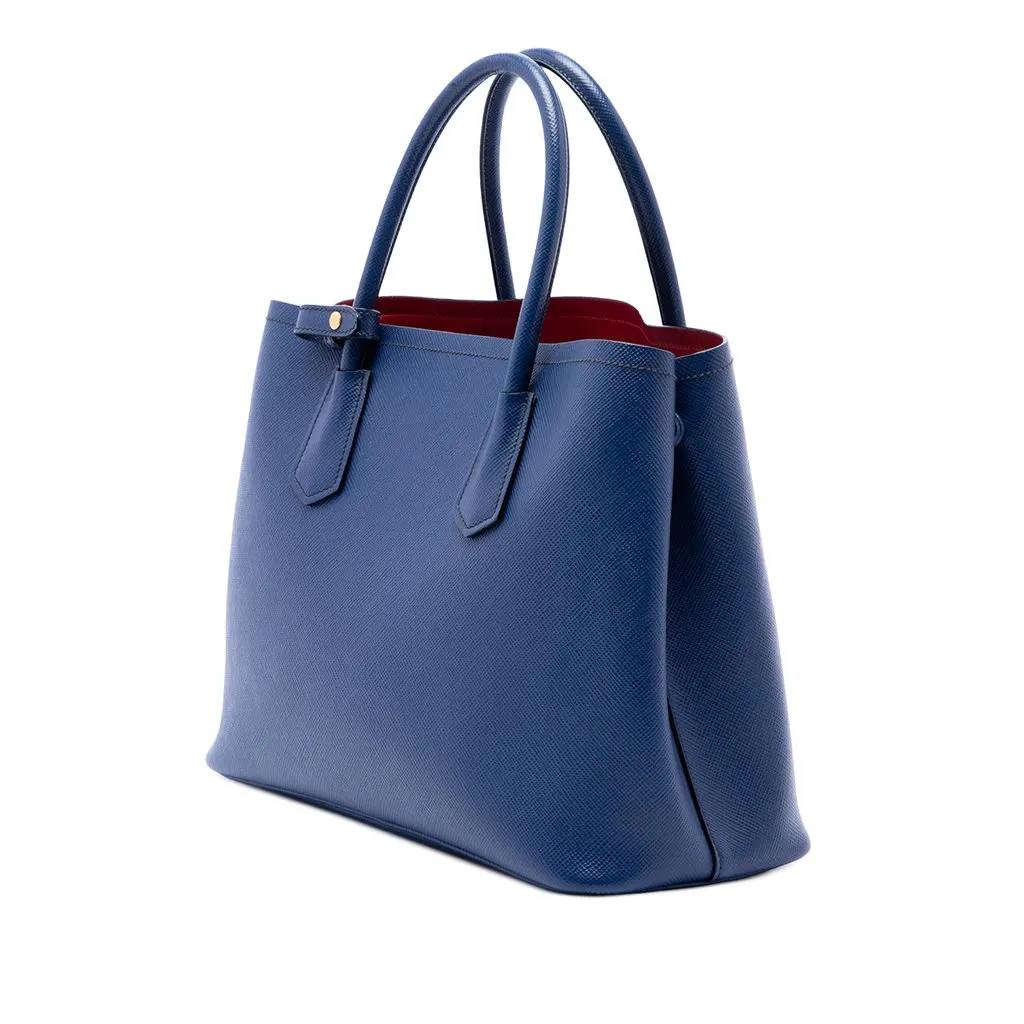 Prada Medium Saffiano Cuir Double Handle Satchel Blue Leather Very good - Back View
