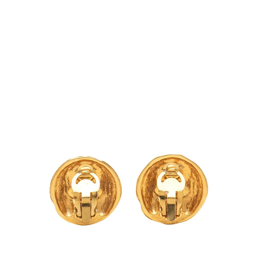 Chanel CC Gold Plated Button Clip On Earrings Gold Metal Very good - Back View