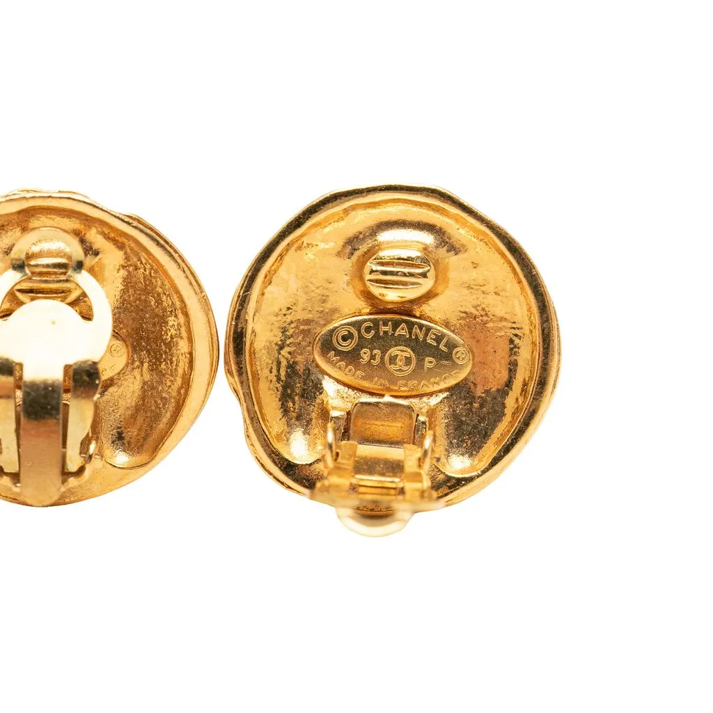 Chanel CC Gold Plated Button Clip On Earrings Gold Metal Very good - Inside View