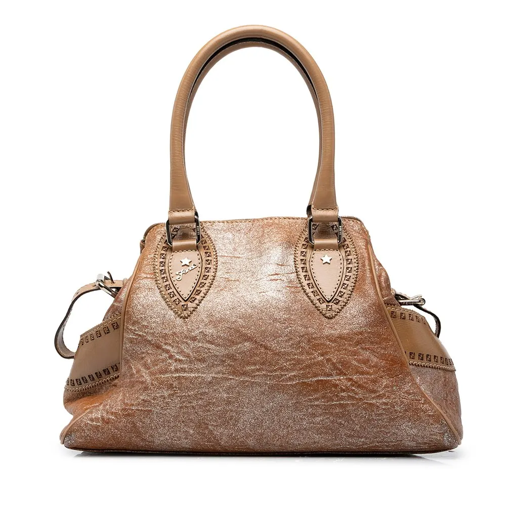 Fendi Medium Metallic Leather Etniko Du Jour Handbag Brown Leather Good - Front View