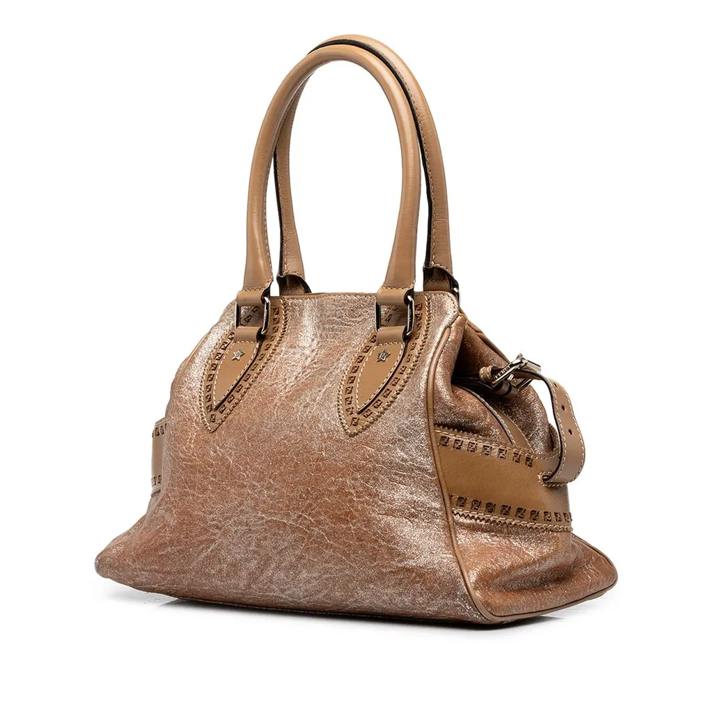 Fendi Medium Metallic Leather Etniko Du Jour Handbag Brown Leather Good - Back View