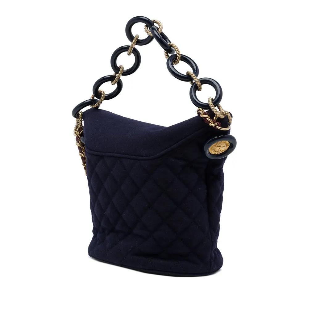 Chanel Paris Hamburg Quilted Wool Charms Bucket Bag Blue Wool Very good - Back View