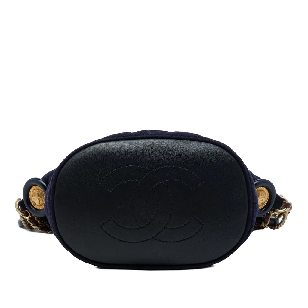 Chanel Paris Hamburg Quilted Wool Charms Bucket Bag Blue Wool Very good - Inside View