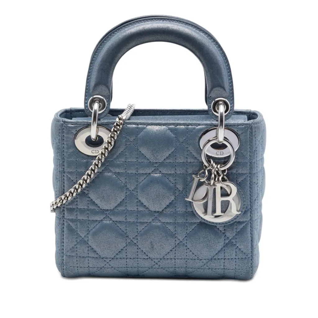 Dior Mini Iridescent Lambskin Cannage Lady Dior Blue Leather Very good - Front View