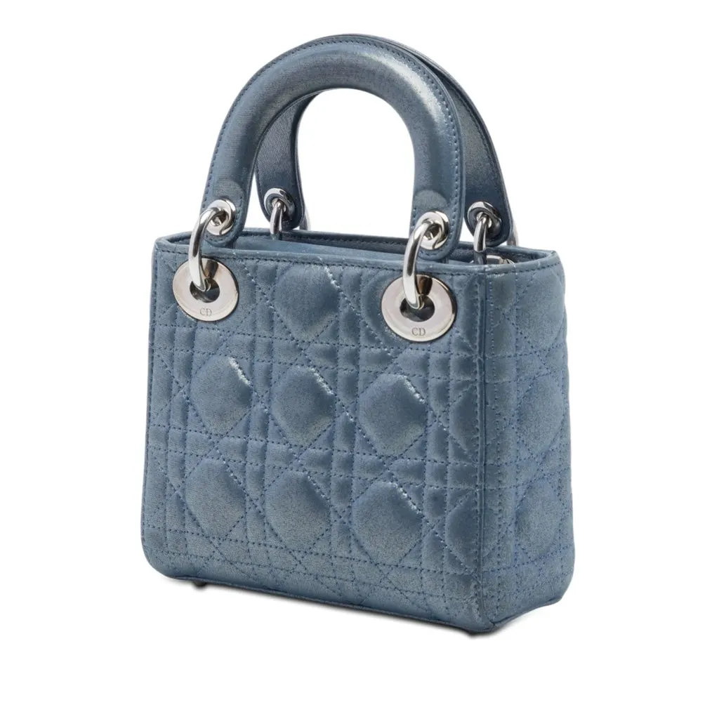 Dior Mini Iridescent Lambskin Cannage Lady Dior Blue Leather Very good - Back View