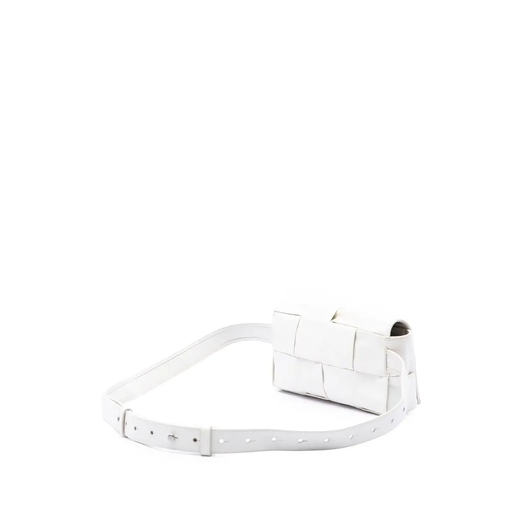 Bottega Veneta Paper Calfskin Intrecciato Cassette Belt Bag White Leather Good - Back View