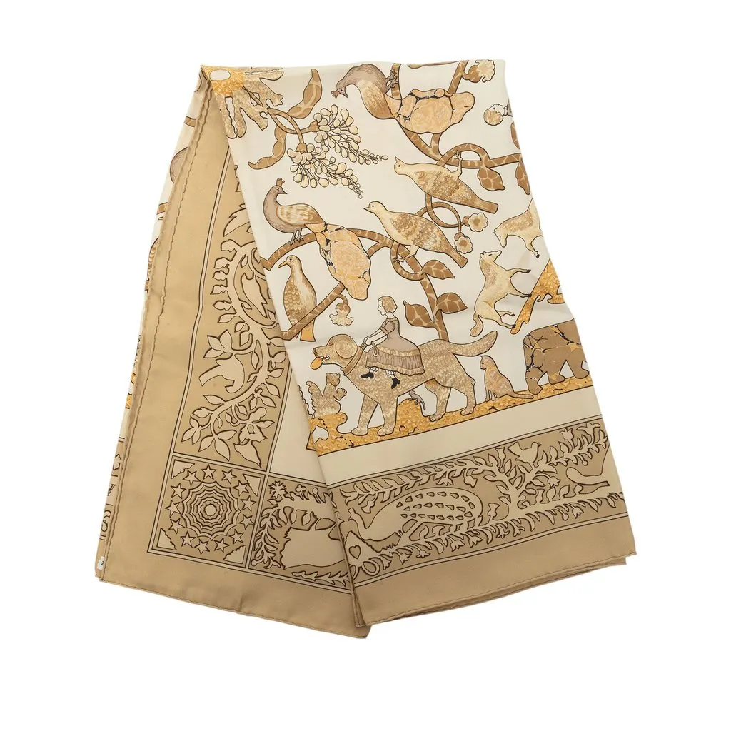 Hermès Early America Silk Scarf 90 Beige Silk Good - Front View