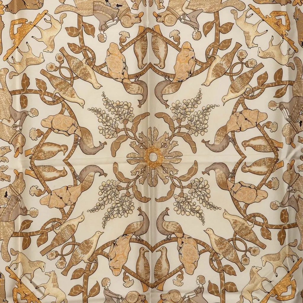 Hermès Early America Silk Scarf 90 Beige Silk Good - Back View