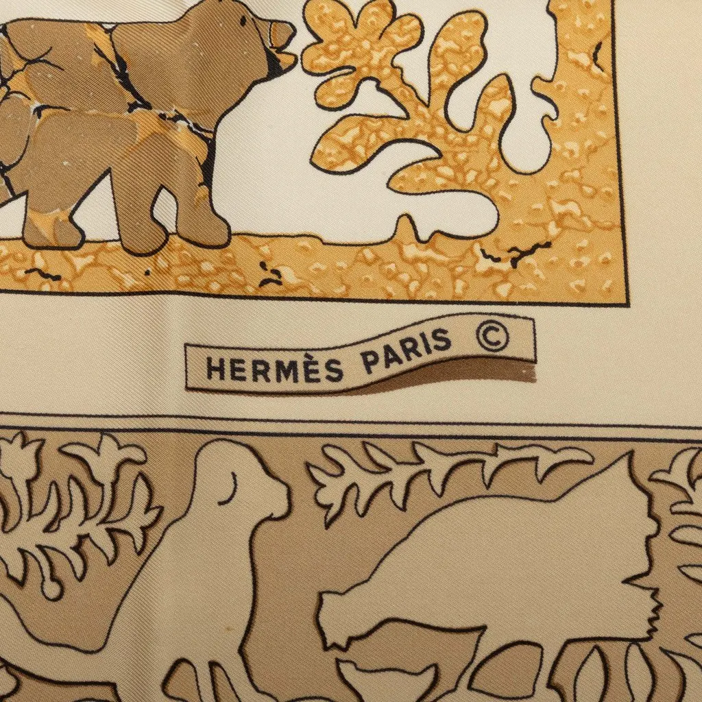 Hermès Early America Silk Scarf 90 Beige Silk Good - Inside View